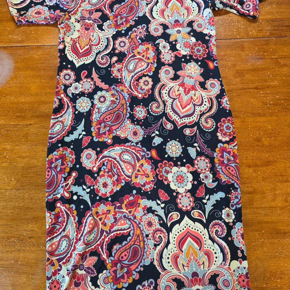 LuLaRoe Julia Dress Bohemian Paisley and Medallion Print Black and Red 18x36